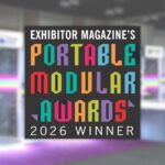 Exhibit Concepts award-winning modular exhibits at EXHIBITORLIVE 2025 and ProMat 2025, featuring immersive in-line timeline display and interactive rental booth with AR warehouse experience